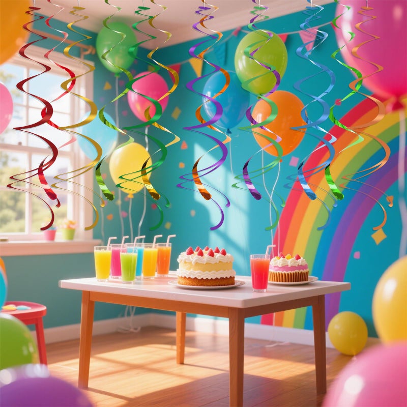 Yymobt Colorful Ceiling Swirl Foil Decorations Hanging Plastic Streamer Themed Swirl Party Decoration for Wedding Thanksgiving Day Graduation Celebration, Pack of 28 (Rainbow) - Image 2